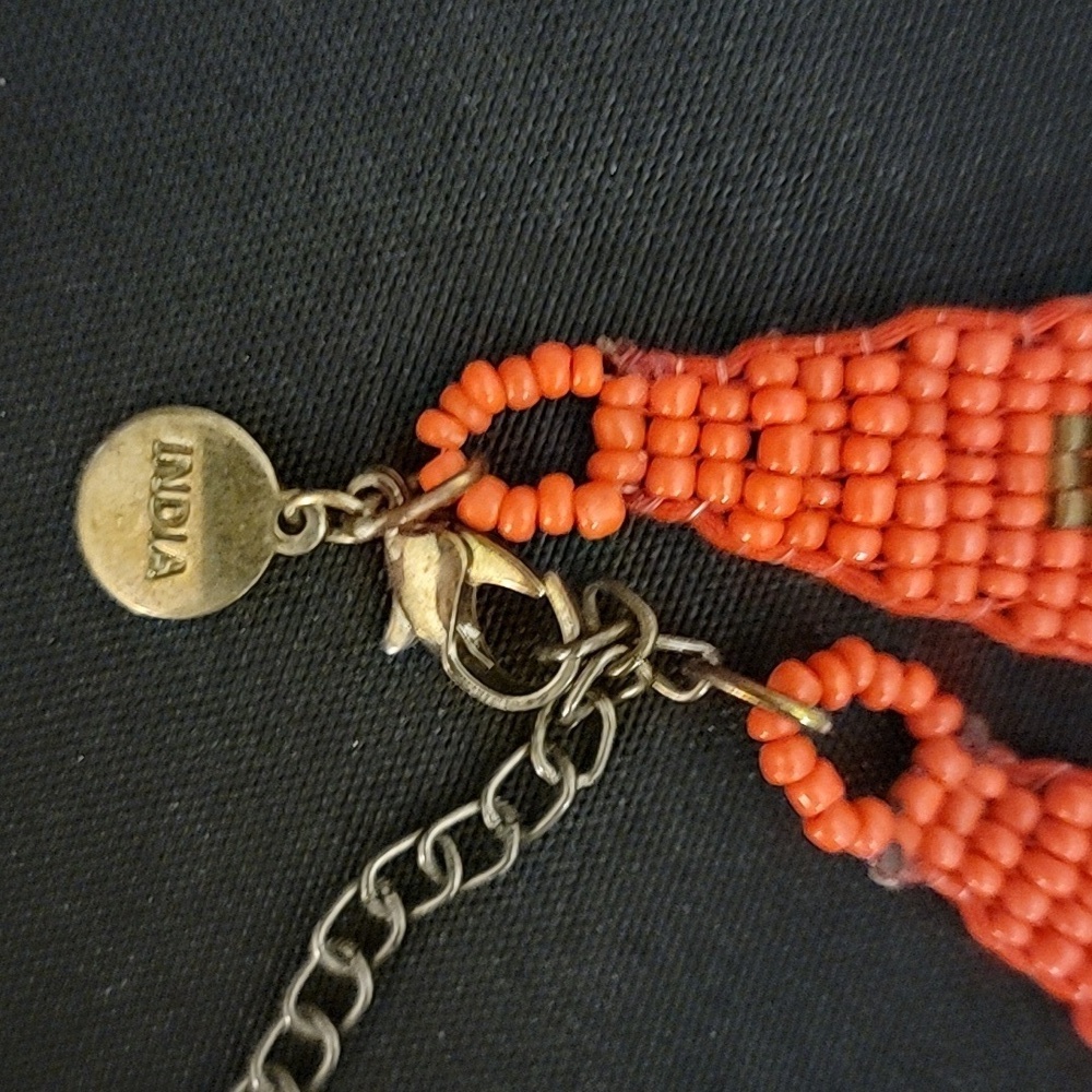 Beaded Multistrand Necklace Red and Orange - Picture 7 of 7